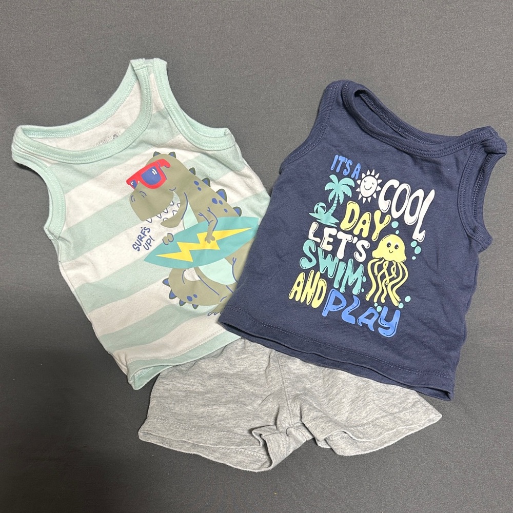 Garanimals Green and Blue Dino and Graphic Tank Tops